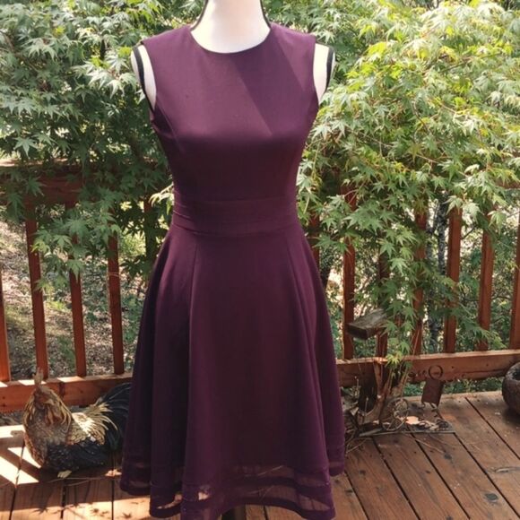 Calvin Klein Illusion Trim Fit and Flare Cabernet Sleeveless Dress - Picture 2 of 10